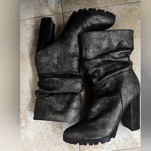 Gunmetal gold distressed scrunched boots